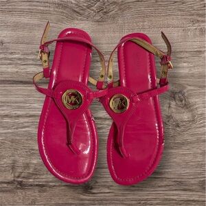 Michael Kors Fuchsia Sandals with Gold Accents